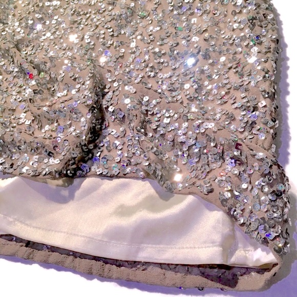 SOLD Shail K nude silver sequin bodycon sheath formal prom mini cocktail dress 4 - Picture 4 of 6